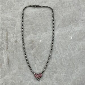 Vintage Silver Necklace with Clear and Pink Stones